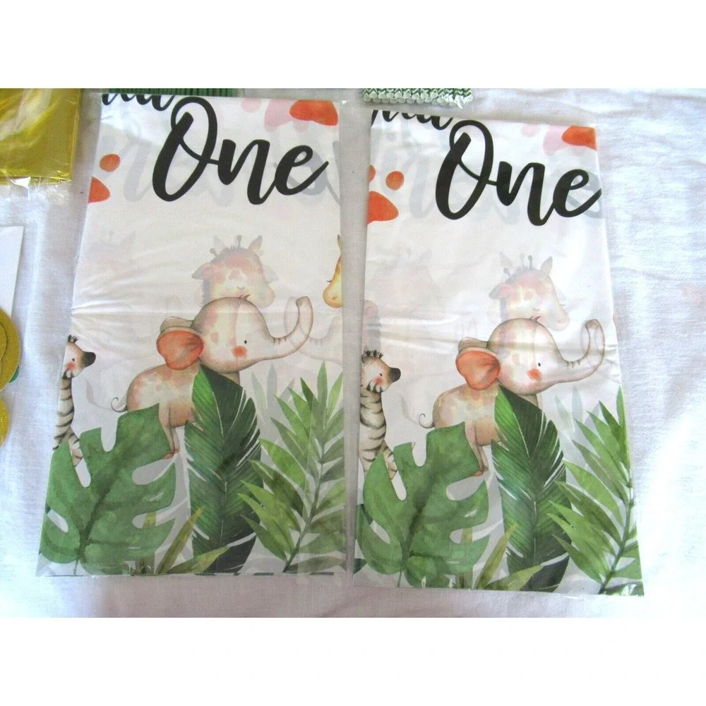 Wild one Jungle Safari First Birthday Decorations for 24 Guests Over 220 Pieces